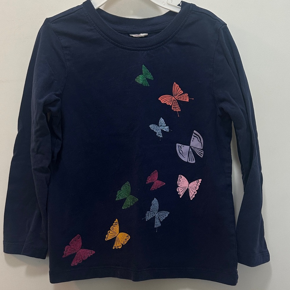 Hanna Andersson Navy Long Sleeve Shirt with Colorful Butterflies 🦋 Size 5